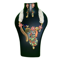 Pearl Necklace Set with Peacock Design Earrings